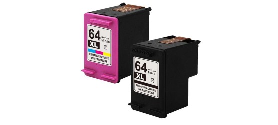 Complete set of 2 HP 64XL Remanufactured Inkjet Cartridges